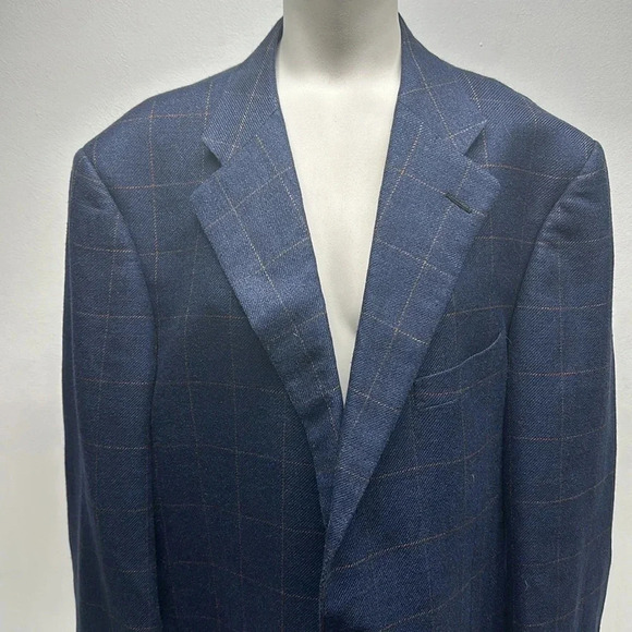 Ermenegildo Zegna Blazer Sports Coat Jacket Button Down Wool Silk Plaid Blue 46R - Picture 2 of 13
